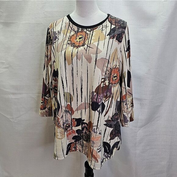 John Mark Floral Knit Pullover Tunic Top Size XL - Picture 2 of 10